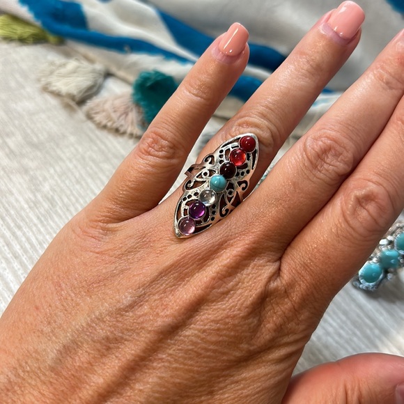 NWT Vintage Turquoise Western Bohemian Gemstone Ring Set of Four - Picture 4 of 13